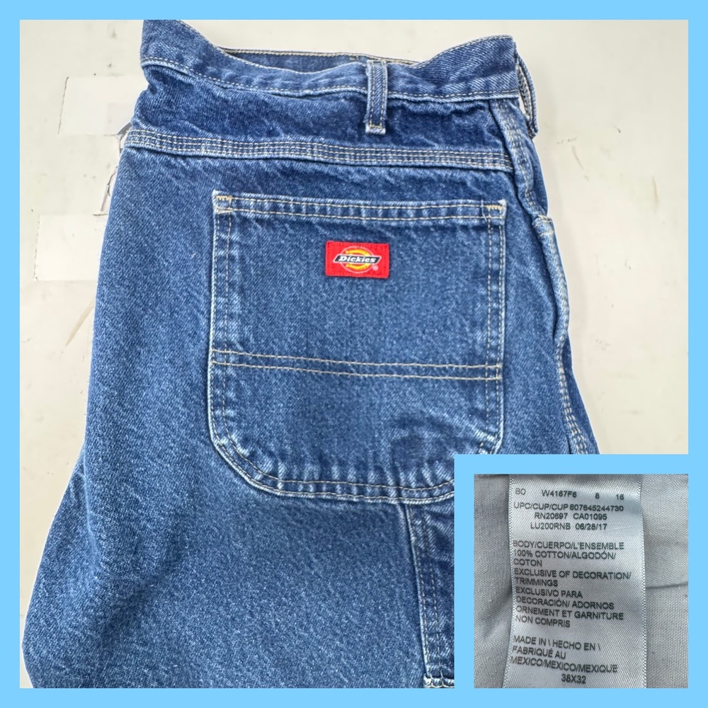 Dickies Carpenter Jeans Blue Denim Workwear Relaxed‎ Fit 38x32